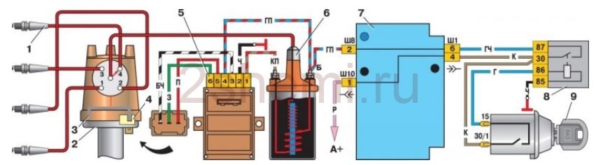 Электросхема бесконтактного зажигания ВАЗ 2107