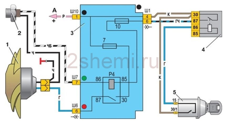 Электросхема вентилятора охлаждения ВАЗ 2107