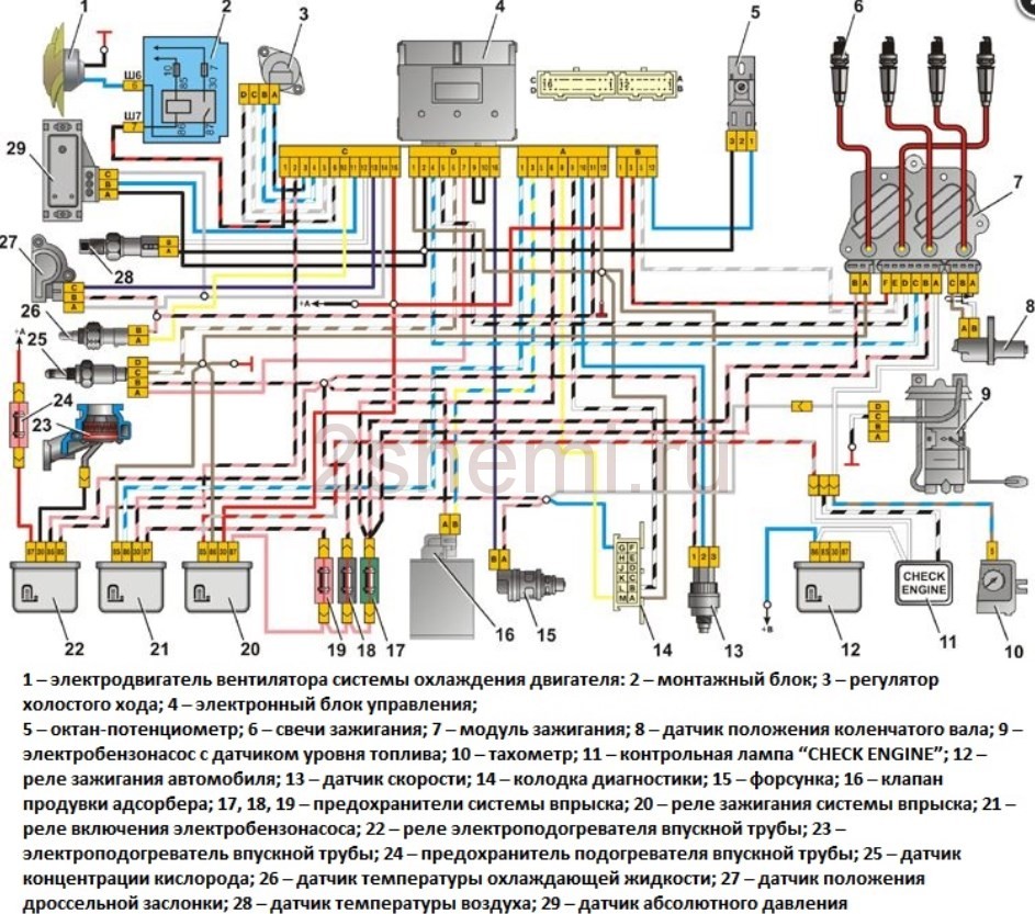 Электросхема инжектора ВАЗ 2107