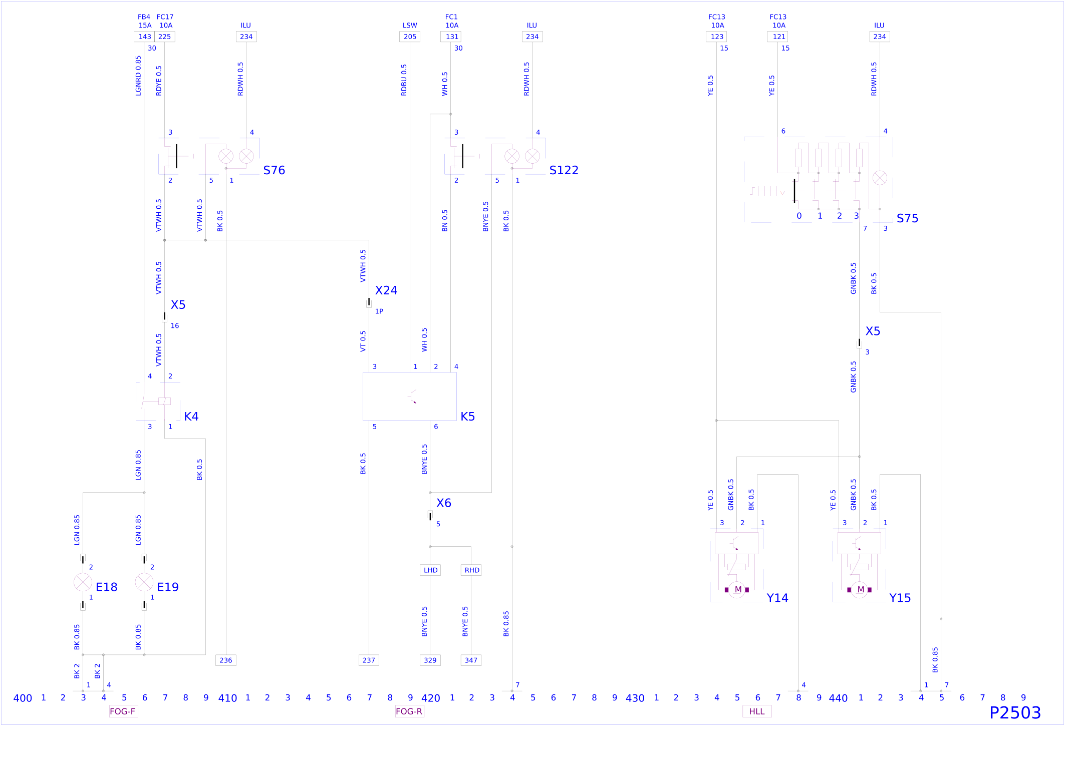Электросхема противотуманных фар Opel Agila A (2000-2001)