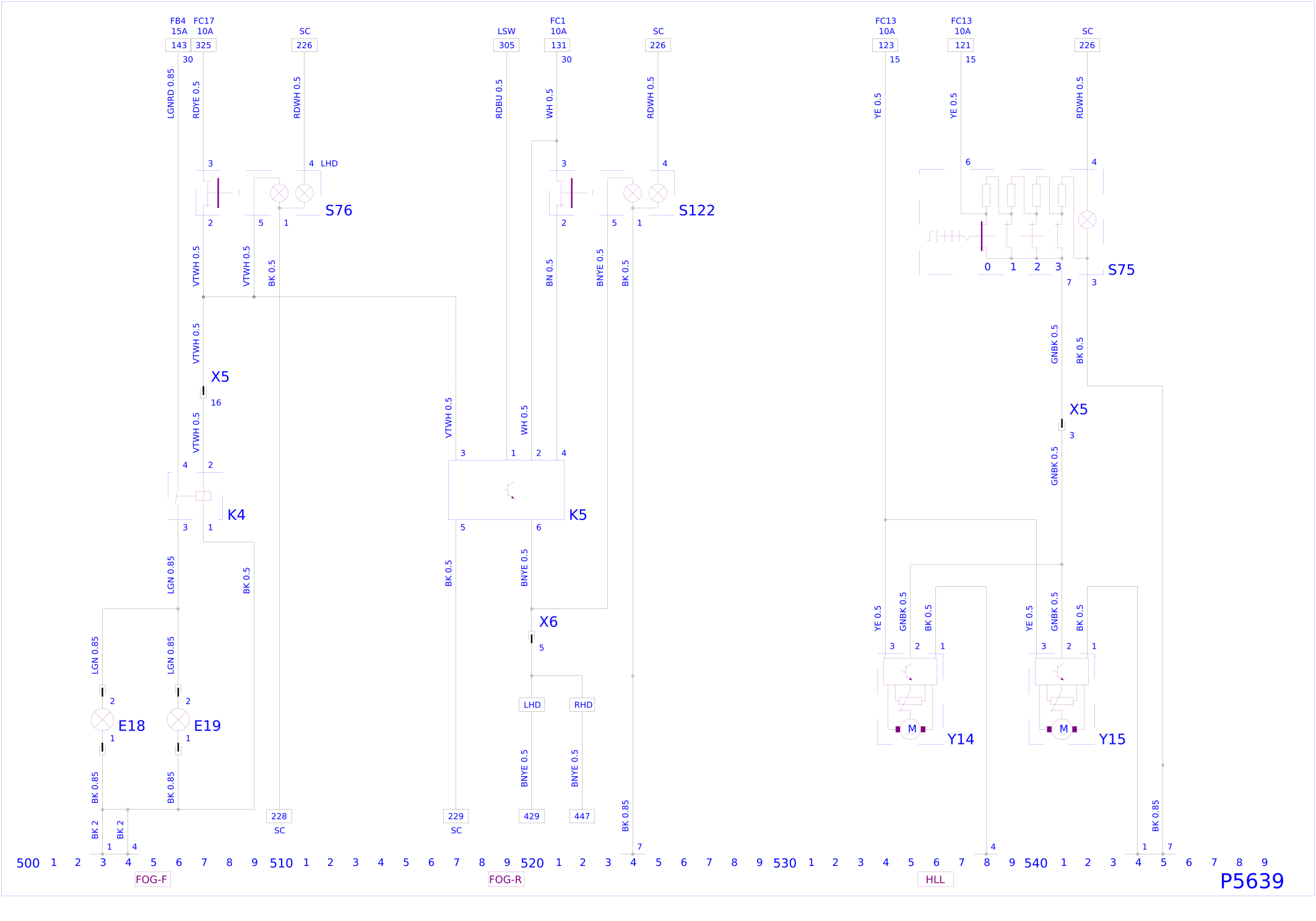 Электросхема противотуманных фар Opel Agila A (2002-2003)