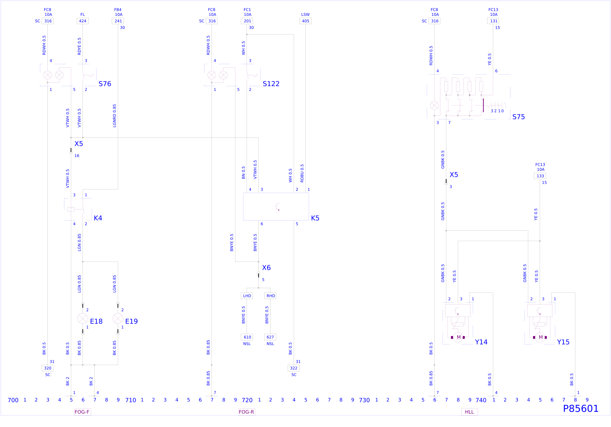 Электросхема противотуманных фар Opel Agila A (2004)